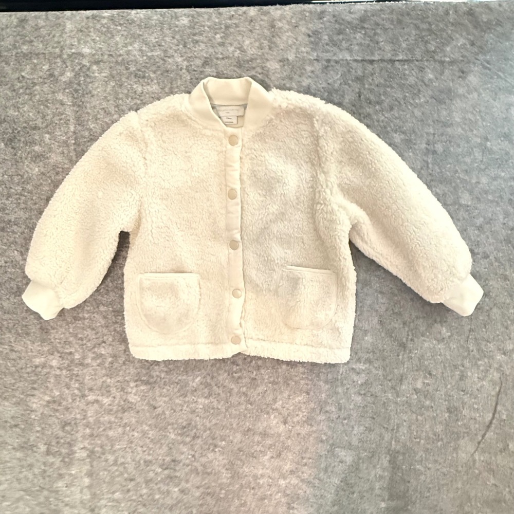 Stella McCartney Kids Ivory Teddy Fleece Bomber Jacket 3 Years Sherpa Coat
